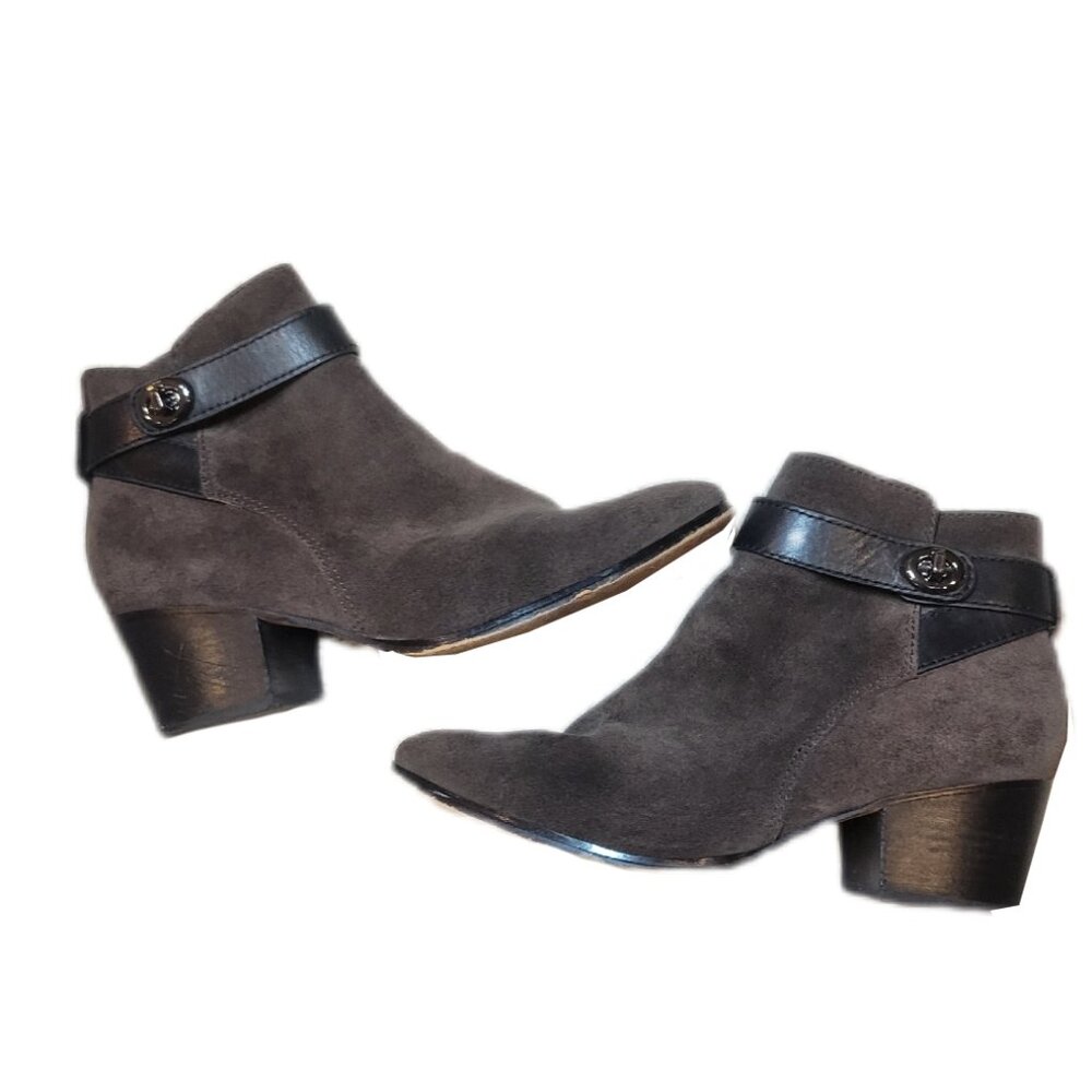 Coach Patricia Fatigue Chestnut Suede Ankle Bootie 6 Boots Turn Lock - Picture 3 of 13